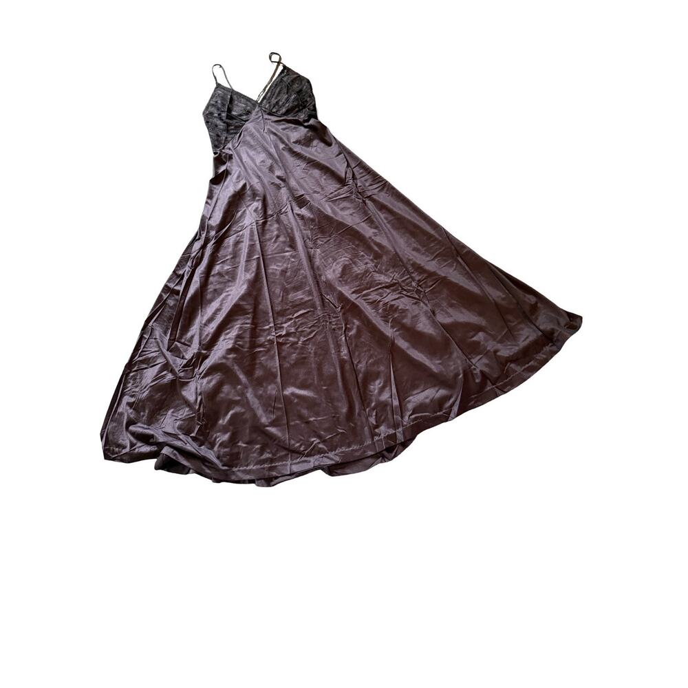 Vintage Lily of France Nightgown Size S Black Nylon Lace Satin Maxi Negligee USA